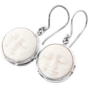 925 Sterling Silver Handcrafted Eye Closed Moon Bison Bone Sterling Earrings, 13/16&quot;