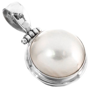 925 Sterling Silver Dainty South Sea White Mabe Pearl Sterling Pendant, 1 1/8"