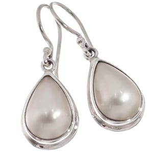 925 Sterling Silber zierliche Tropfen weiße Mabe Perle Sterling Ohrringe, 1,5 cm