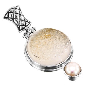 1 9/16&quot; Druzy Drusy Freswater Pearl 925 Sterling Silver Pendant