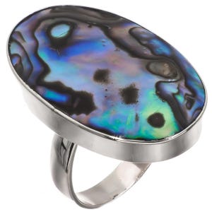 925 Sterling Silver Oval Paua Abalone Shell Sterling Us 9 Ring, 1 1/8&quot;