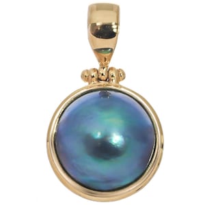 Pingente de prata esterlina 925 Pacific Blue Mabe Pearl banhado a ouro Vermeil, 1 1/8&quot;