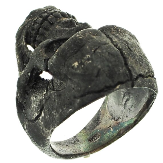 Anello Massonico Uomo In Argento 925 &ndash; Teschio Grande Stile Biker