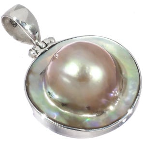 925 Sterling Silver Mabe Blister Pearl In Shell Handmade Sterling Pendant, 1 3/8&quot;