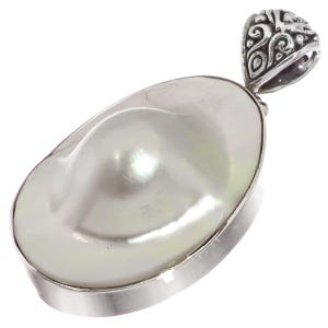 2&quot; White Mabe Blister Pearl In Shell 925 Sterling Silver Pendant
