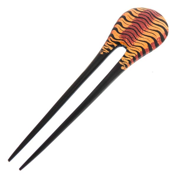 6 1/8" African Style Handpainted Natural Wood Hairstick Hairfork Hair Hairpin