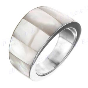 White Mother of Pearl Shell 925 Sterling Silver Band Ring
