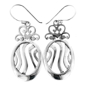 1 1/4&quot; Handmade Bali Wave Filigree 925 Sterling Silver Earrings