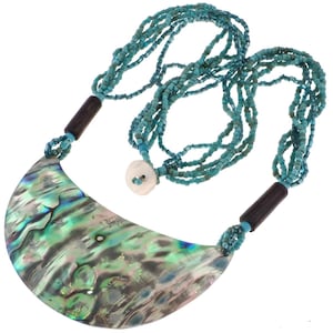 Paua Abalone Shell Crescent Moon Turquoise Beads Necklace, 3 1/8"