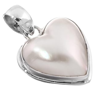 1 1/4&quot; Heart White Mabe Pearl Sterling Silver Pendant