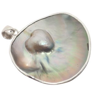 925 Sterling Silber Herz Mabe Blister Perle in der Muschel Sterling Anhänger, 6,5 cm