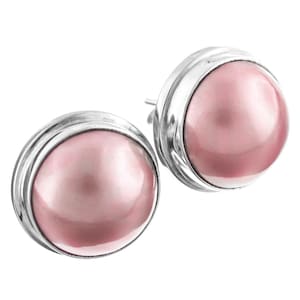 925 Sterling Silver 15mm Ocean Cultured Pink Mabe Pearl Sterling Post Earrings, 11/16&quot;
