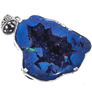925 Sterling Silver Very Rare Specimen Azurite Nodule Geode Druzy Sterling Pendant