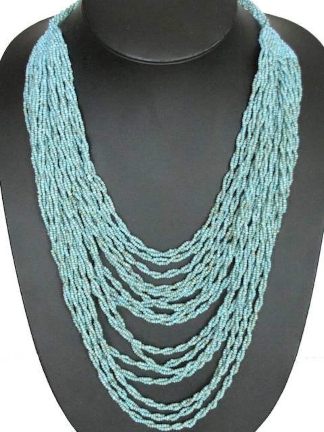 Double Twisting Turquoise Seed Beads Strand Layered Necklace, 22" - Etsy