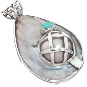 2 1/16&quot; Genuine Opal Blister Pearl Mabe 925 Sterling Silver Pendant
