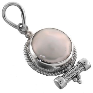 1 1/4&quot; Artisan White Biwa Pearl 925 Sterling Silver Pendant
