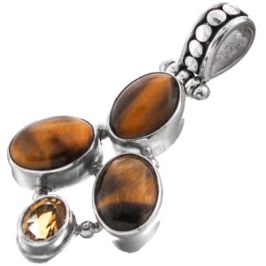2 1/16&quot; Triple Tiger Eye Citrine 925 Sterling Silver Pendant