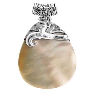 2" Teardrop White Mother Of Pearl Shell 925 Sterling Silver Pendant