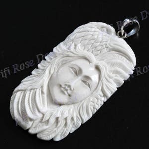 2 13/16&quot; Goddess Eagle Bison Bone 925 Sterling Silver Pendant