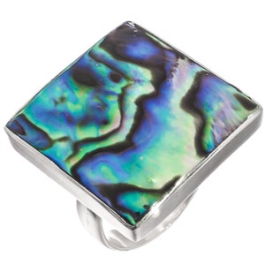925 Sterling Silver Square Paua Abalone Shell Sterling Us 9 Ring, 7/8&quot;