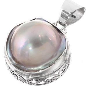 Mabe Blister Cultured Pearl In Shell Filigree Bezel 925 Sterling Silver Pendant, 1 5/8&quot;