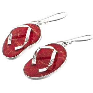 Sandalias de playa de 2,2 cm con coral rojo auténtico y pendientes de plata de ley 925