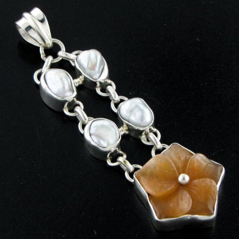 2 34 Carnelian Biwa Pearl 925 Sterling Silver Pendant