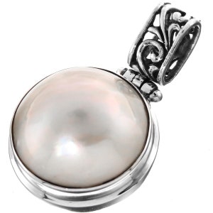 1 3/16" Big 17mm South Pacific White Mabe Pearl 925 Sterling Silver Pendant