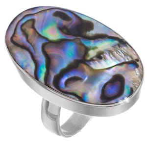 925 Sterling Silver Oval Paua Abalone Shell Sterling Us 7 Ring, 1 1/8&quot;