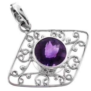 1 5/16&quot; 2ct Amethyst 925 Sterling Silver Pendant