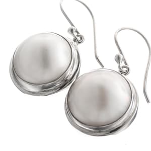 925 Sterling Silver Big White Mabe Pearl Sterling Earrings, 13/16&quot;