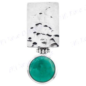 1 3/4&quot; Turquoise On Hammered 925 Sterling Silver Sliding Pendant
