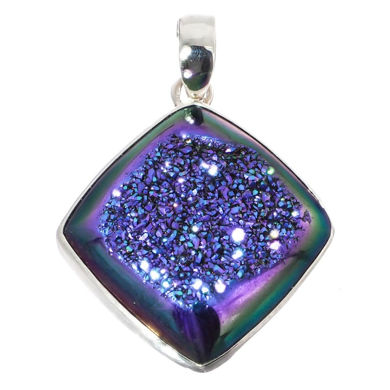 1 78 Peacock Purple Green Titanium Druzy Drusy 925 Sterling Silver Pendant
