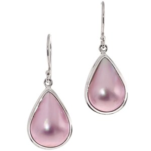 925 Sterling Silver Teardrop Pink Ocean Cultured Mabe Pearl Pear Sterling Earrings, 7/8&quot;