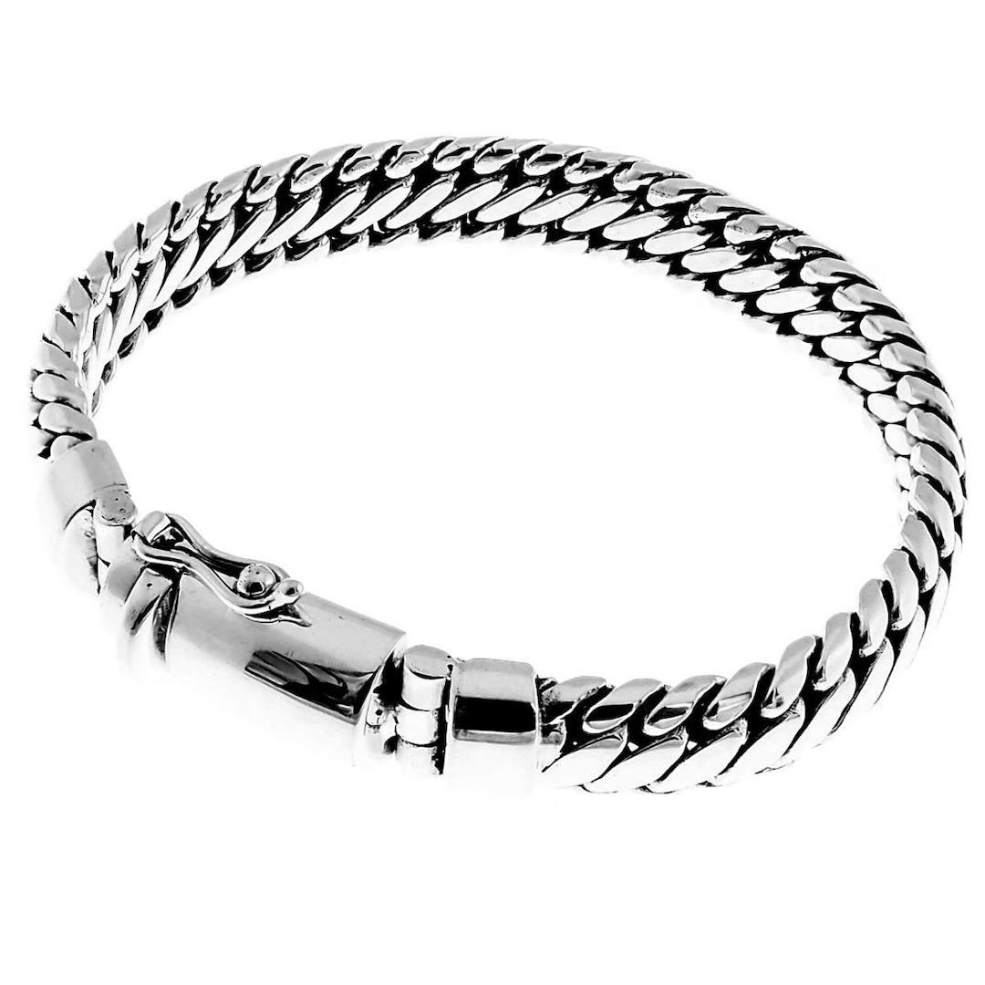 8mm Wide Snake Chain Bali Handmade 925 Sterling Silver Bracelet, 7