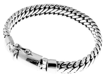 8mm Wide Snake Chain Bali Handmade 925 Sterling Silver Bracelet, 7-9.5"