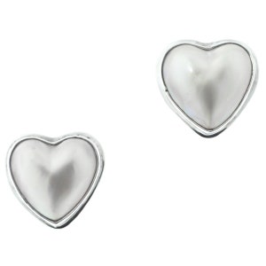 5/8&quot; Heart Pacific Ocean Cultured Mabe Pearl 925 Sterling Silver Post Earrings