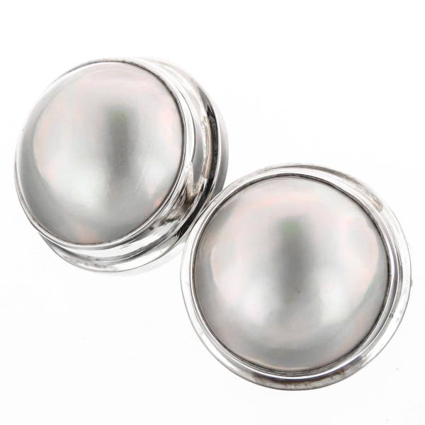 11/16" Pacific 15mm White Mabe Half Pearl 925 Sterling Silver Clip-on Earrings