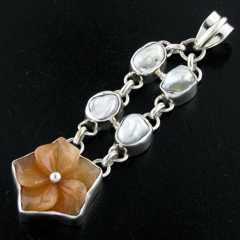 2 34 Carnelian Biwa Pearl 925 Sterling Silver Pendant