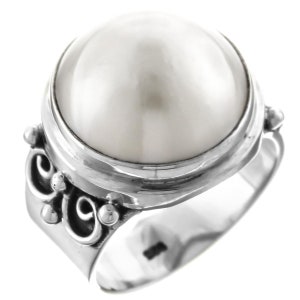 White Mabe Cultured Pearl Wide 925 Sterling Silver Ring
