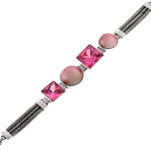 Ocean Cultured Pink Mabe Pearl Pink Cz Sterling Silver Bracelet, 7&quot;