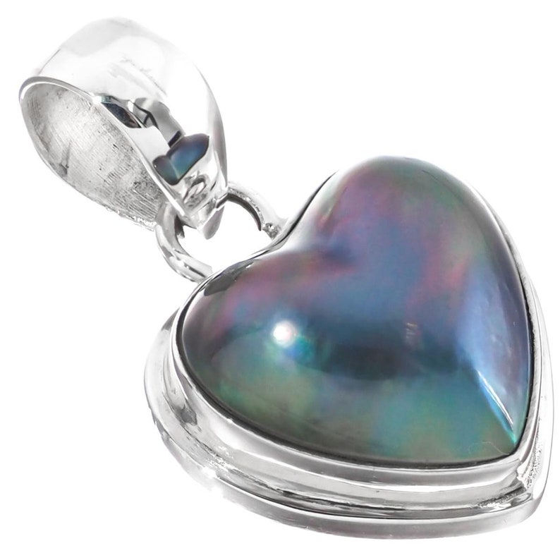 1 Dainty Valentine Heart Blue Mabe Pearl 925 Sterling Silver Pendant