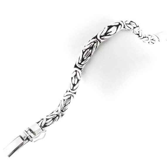 Bracciale Da Uomo In Argento Sterling 925 Fatto A Mano Con Catena Bizantina Ovale Da 10 Mm, Bali, Da 7 A 9,5 Pollici - Italia - Foto 7
