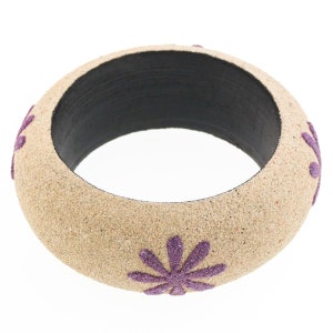 1 1/8&quot; Wide Genuine Bali Beach Sand Handmade Wood Bangle Summer Bracelet