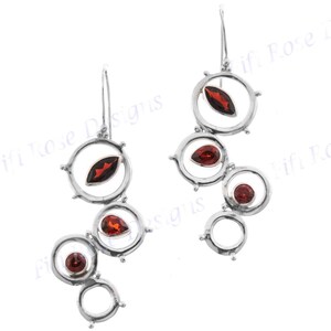 1 7/8 &quot;Elegante Roter Granat 925 Sterling Silber Ohrringe