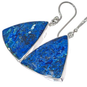 925 Sterling Silver Matched Blue Azurite Chrysocolla Sterling Drop Earrings, 7/8&quot;