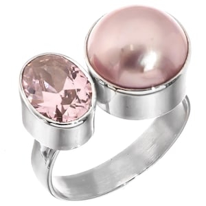 925 Silver Pink CZ South Sea Cultured Pink Mabe Pearl Sterling Ring