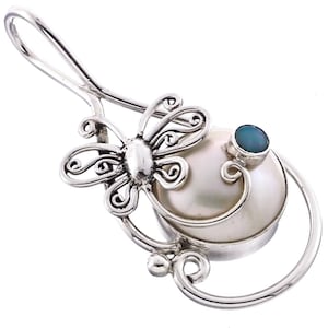 1 3/4&quot; Australian Opal White Mabe Pearl Butterfly 925 Sterling Silver Pendant