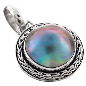 1 1/4&quot; South Pacific Blue Mabe Pearl 925 Sterling Silver Pendant