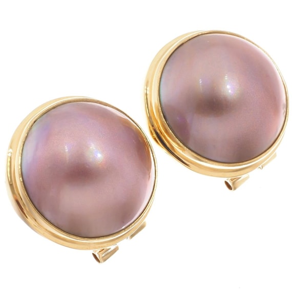 925 Sterling Silver Large Mauve Mabe Pearl Vermeil Gold Plated Omega Post  Earrings 13/16 - Etsy